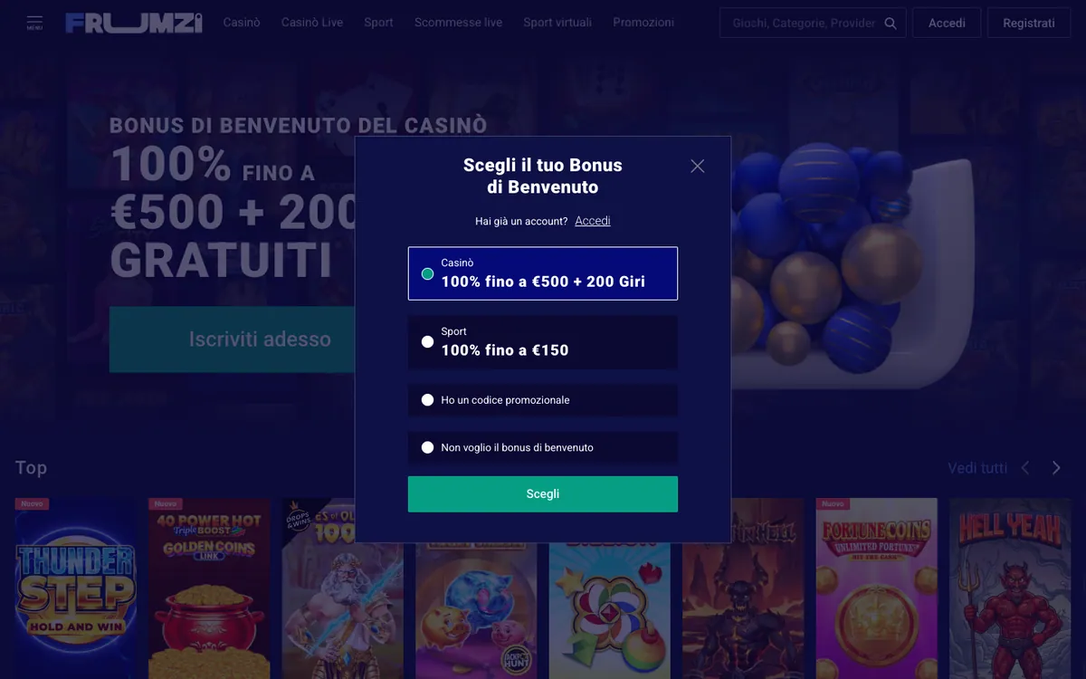 Pagina principale di Frumzi, schermata del 5 settembre 2026.